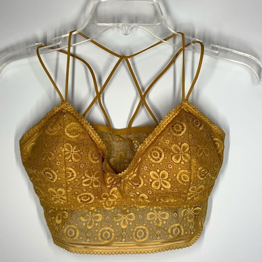 Lace Strappy Bralette Crop Top - Mustard